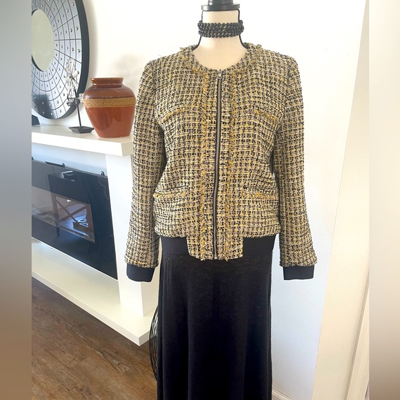 Ann Taylor black, gold and beige bomber jacket . - Picture 1 of 8